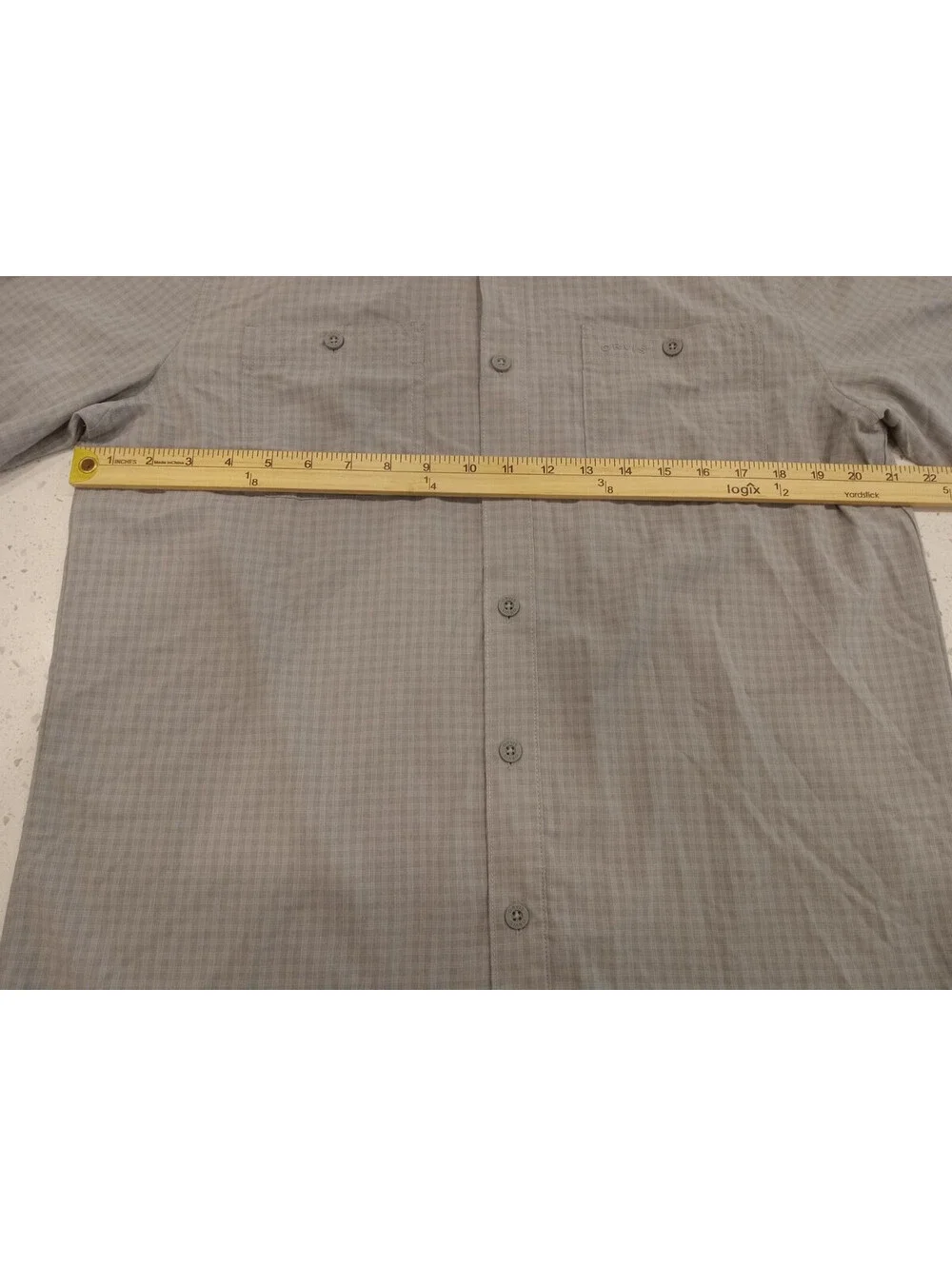 Orvis Shirt Mens Medium Gray Micro Plaid Short Sleeve Button Down Stretch M